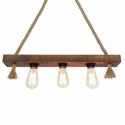 HT099 | Industrial Pendant Lamp, Wood, Retro Design | 3x E27 Bulbs