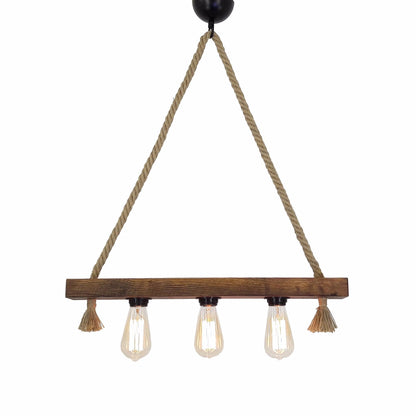 HT099 | Industrial Pendant Lamp, Wood, Retro Design | 3x E27 Bulbs