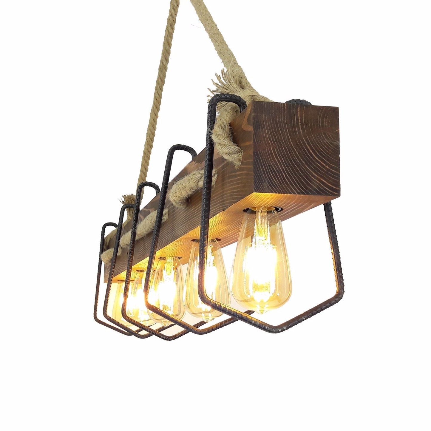 HT107 | Industrial Pendant Lamp, Wood, Retro Design | 5x E27 Bulbs