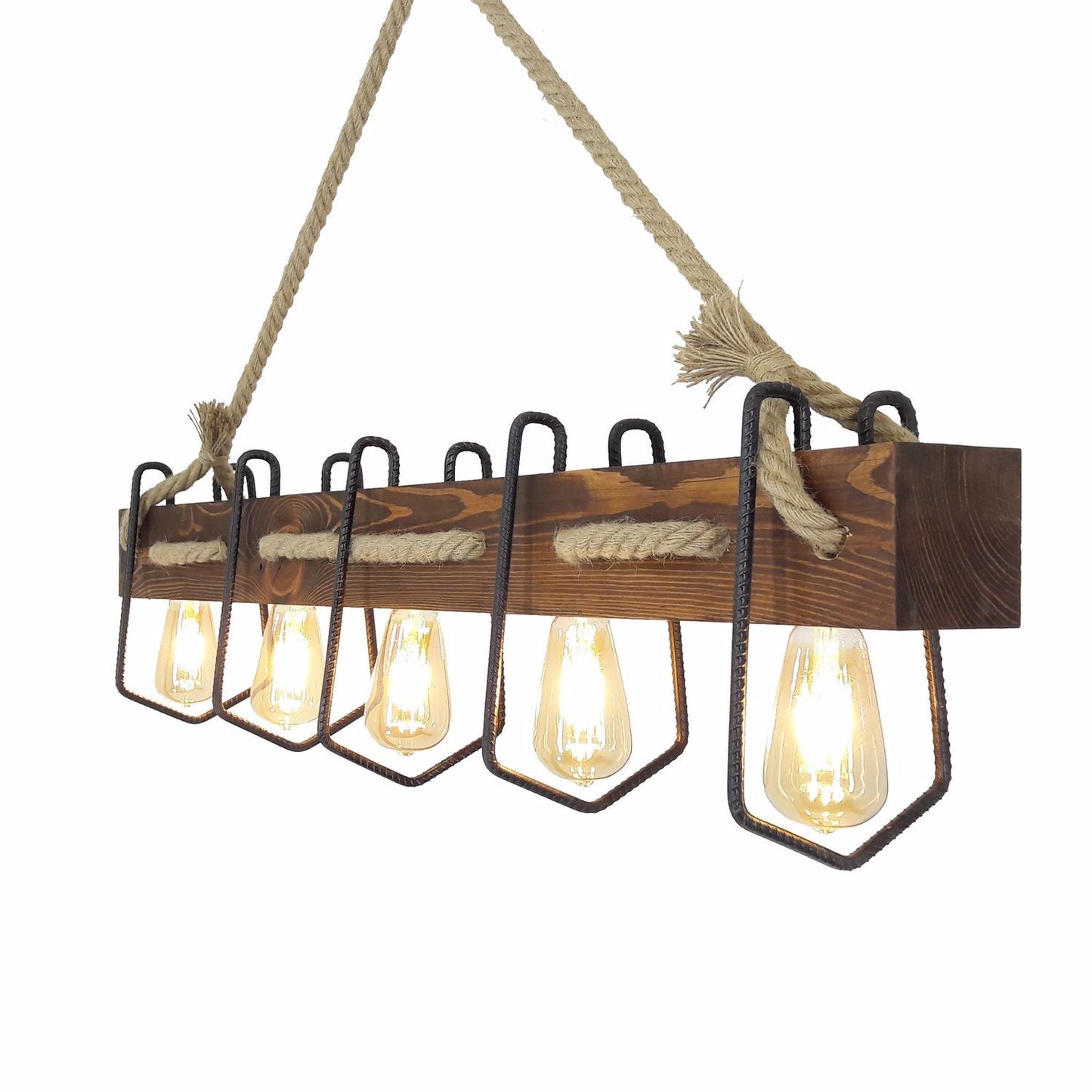 HT107 | Industrial Pendant Lamp, Wood, Retro Design | 5x E27 Bulbs