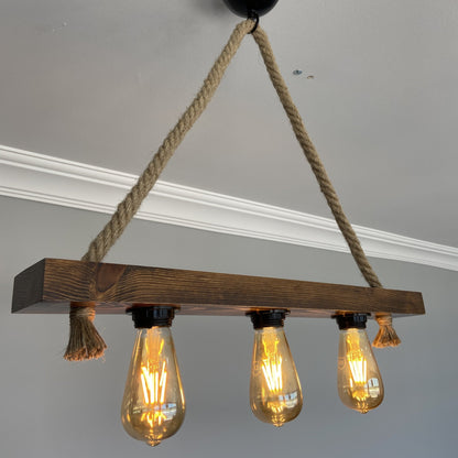 HT099 | Industrial Pendant Lamp, Wood, Retro Design | 3x E27 Bulbs